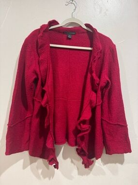 Elena Solano Boiled Wool Ruffled Open Cardigan Red Medium